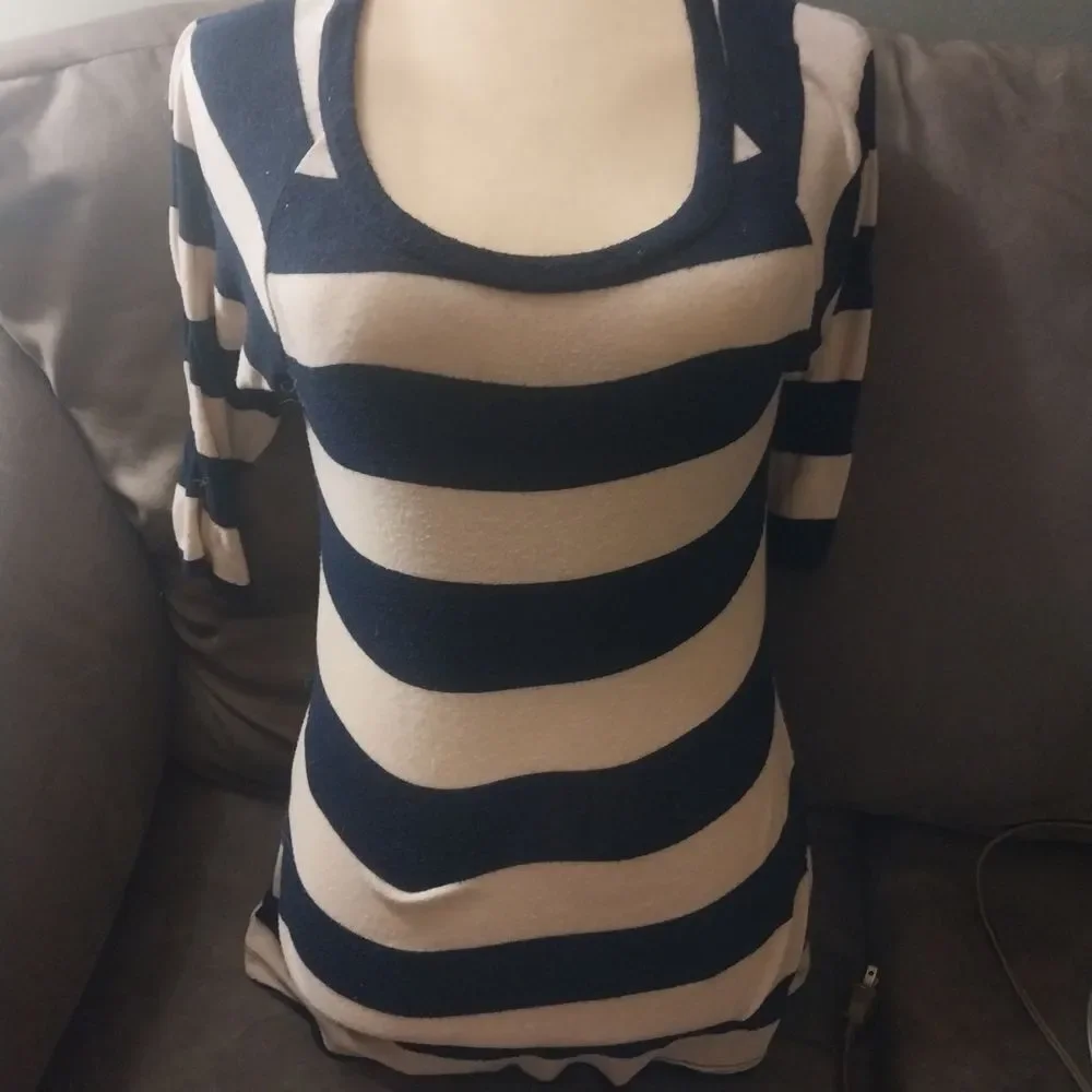 Striped Navy and Cream Women's Scoop Neck Sweater